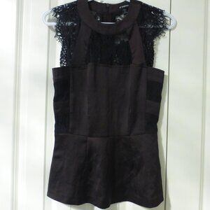 LE CHATEAU dark plum sleeveless satin and lace peplum top